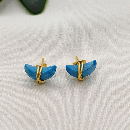 Minimalist Turquoise Crescent Stud Earrings, Gold Plated Half Moon Jewelry Gift for Her- Selling Per Pair