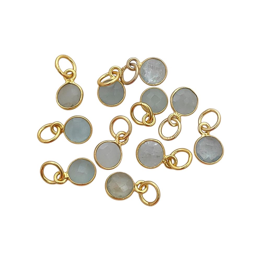 Minimalist Aquamarine Pendant Handmade 6mm Faceted Gemstone Bezel Charm in Gold Vermeil & Sterling Silver- Selling Per Piece