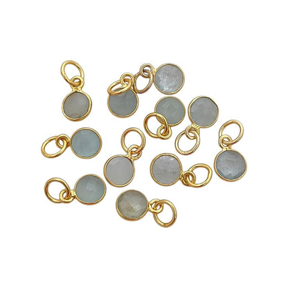 Minimalist Aquamarine Pendant Handmade 6mm Faceted Gemstone Bezel Charm in Gold Vermeil & Sterling Silver- Selling Per Piece
