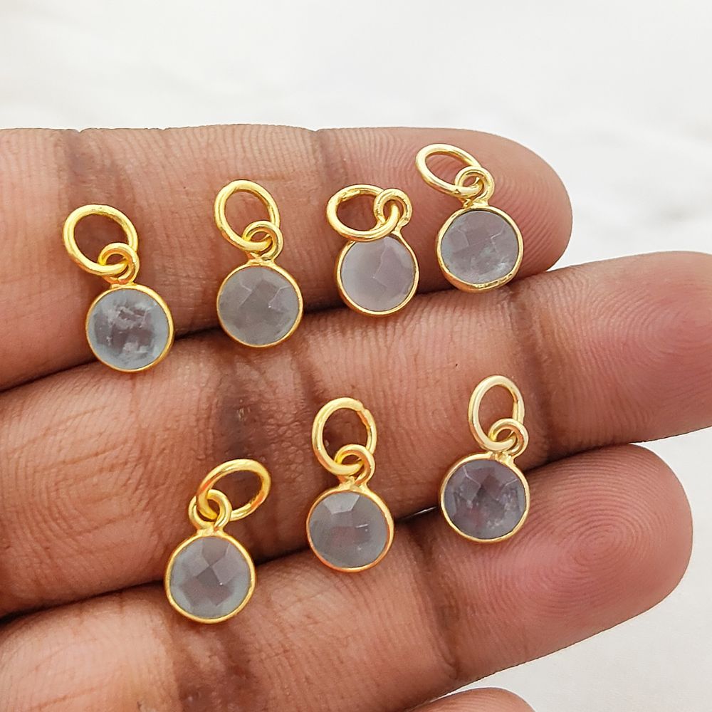 Minimalist Aquamarine Pendant Handmade 6mm Faceted Gemstone Bezel Charm in Gold Vermeil & Sterling Silver- Selling Per Piece