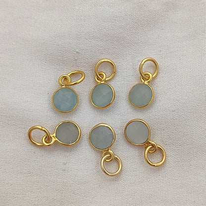 Minimalist Aquamarine Pendant Handmade 6mm Faceted Gemstone Bezel Charm in Gold Vermeil & Sterling Silver- Selling Per Piece