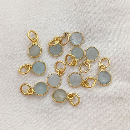 Minimalist Aquamarine Pendant Handmade 6mm Faceted Gemstone Bezel Charm in Gold Vermeil & Sterling Silver- Selling Per Piece