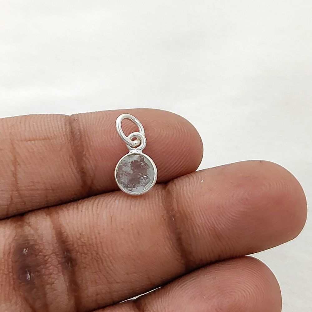 Minimalist Aquamarine Pendant Handmade 6mm Faceted Gemstone Bezel Charm in Gold Vermeil & Sterling Silver- Selling Per Piece