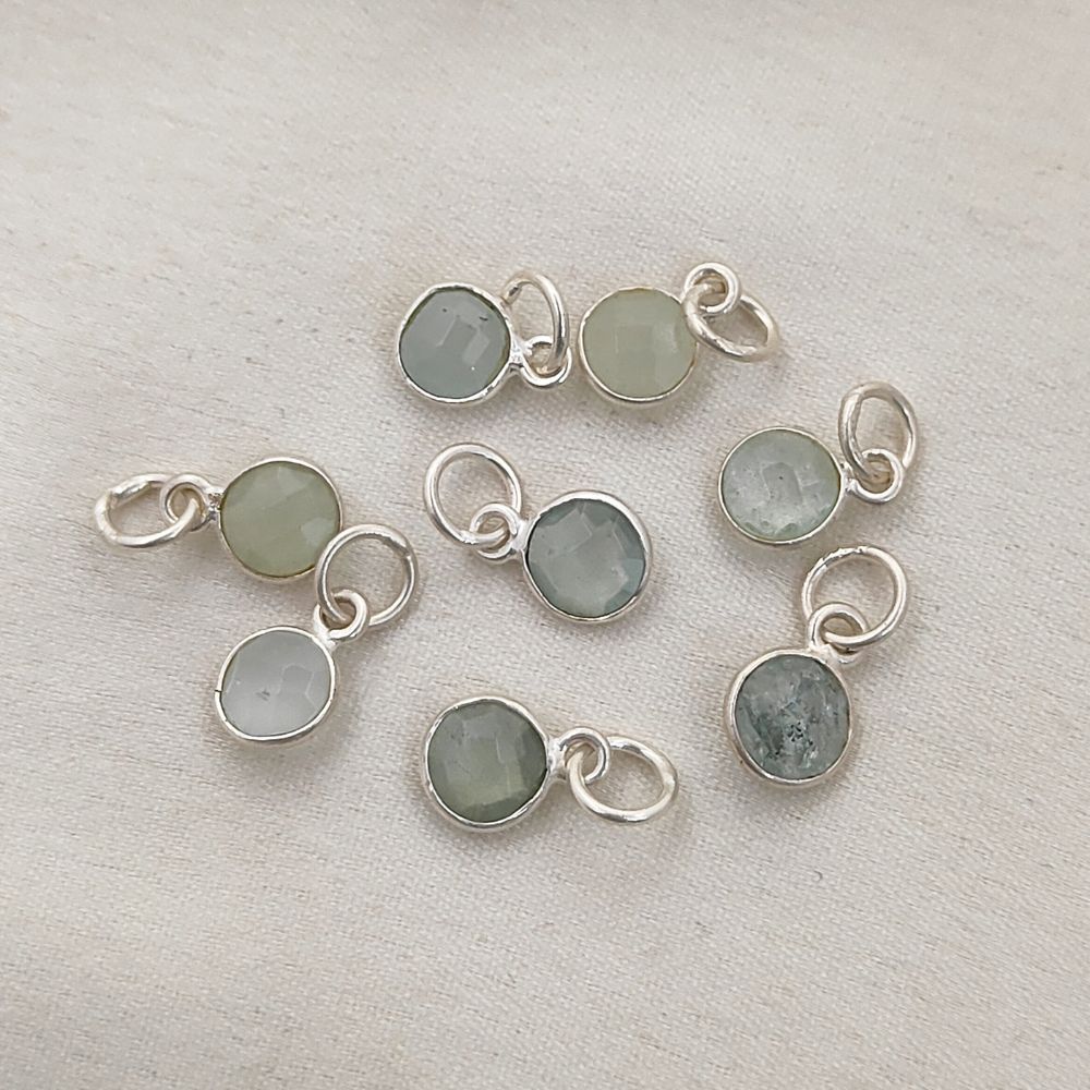 Minimalist Aquamarine Pendant Handmade 6mm Faceted Gemstone Bezel Charm in Gold Vermeil & Sterling Silver- Selling Per Piece