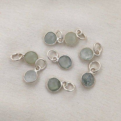 Minimalist Aquamarine Pendant Handmade 6mm Faceted Gemstone Bezel Charm in Gold Vermeil & Sterling Silver- Selling Per Piece