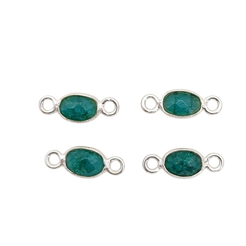 Minimalist emerald connector charm in sterling silver bezel
