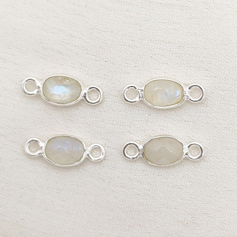 Silver bezel moonstone connector for DIY necklaces or bracelets