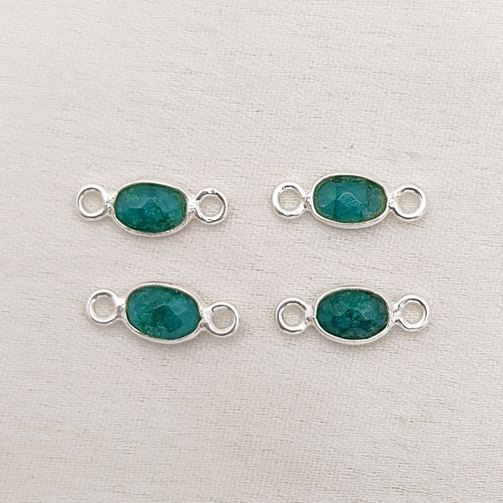 Oval emerald connector in silver setting – green gemstone charm