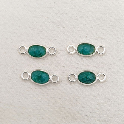 Oval emerald connector in silver setting – green gemstone charm