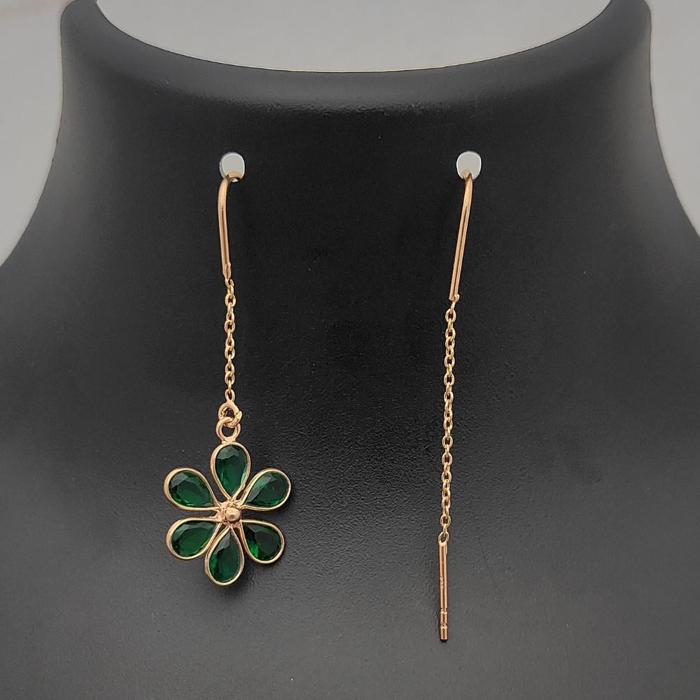 Minimalist Green CZ Threader Earrings Pear Cut Drops Earring Rose Gold Plated Sterling Silver Jewelry