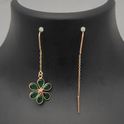 Minimalist Green CZ Threader Earrings Pear Cut Drops Earring Rose Gold Plated Sterling Silver Jewelry