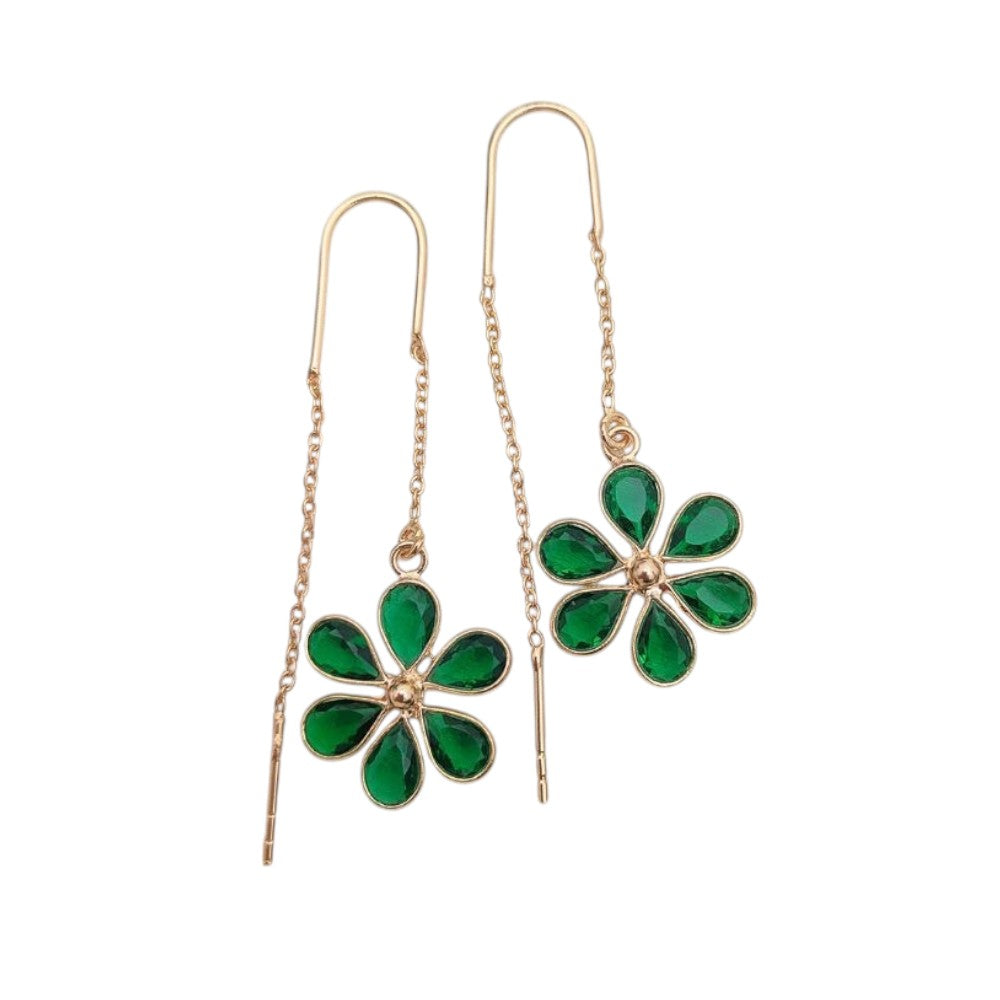 Minimalist Green CZ Threader Earrings Pear Cut Drops Earring Rose Gold Plated Sterling Silver Jewelry