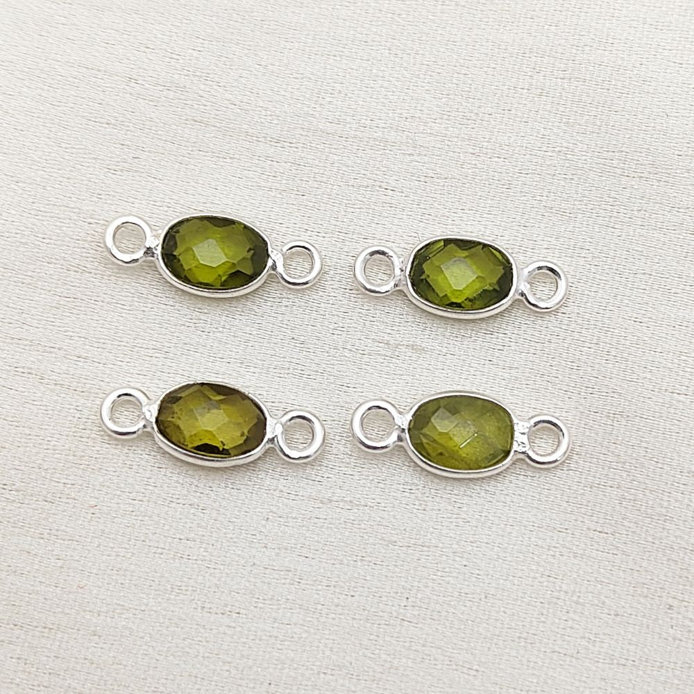 Silver bezel set peridot connector charm