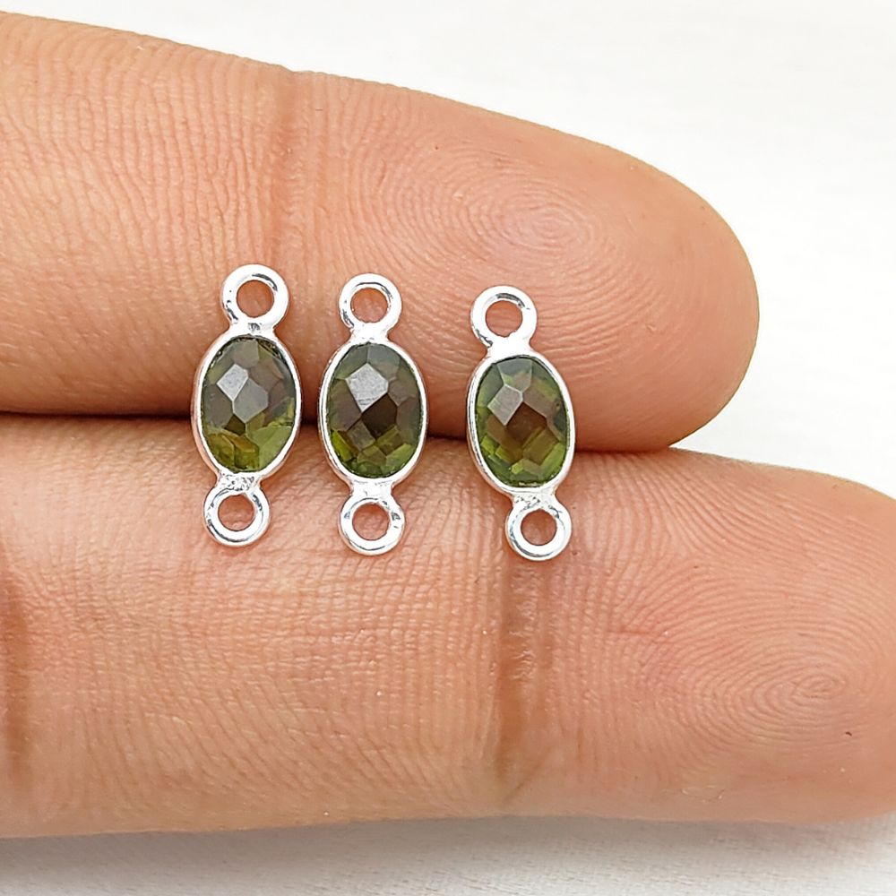 Sterling silver oval peridot connector for handmade jewelry