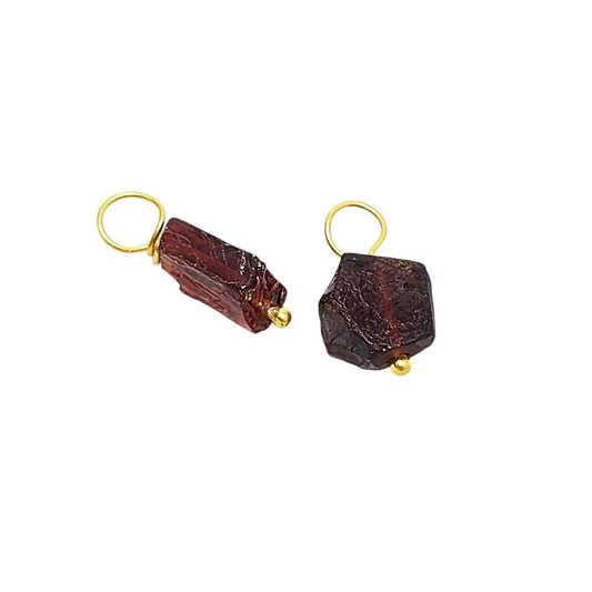 Minimalist Raw Garnet Charm – Gold-Plated 925 Sterling Silver Wire Wrapped Pendant for Dainty Jewelry & DIY Creations
