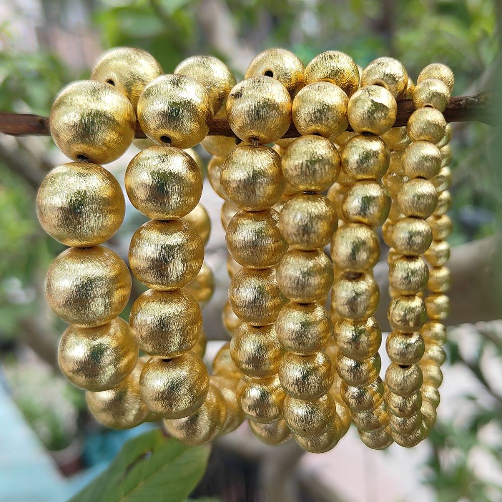 16mm Gold Plated Beaded Bracelet Stretchable Round Bead Jewelry for Men & Women, Minimalist Stackable Design- Selling Per Bracelet