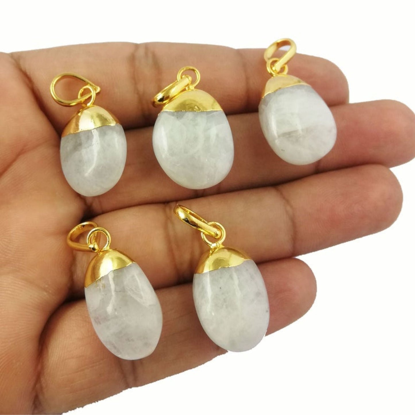 Luxurious Rainbow Moonstone Tumble Pendant Necklace