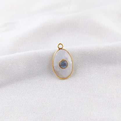 June Birthstone Moonstone & Labradorite Pendnat Oval Gemstone Pendant With Gold Vermeil Jewelry- Selling Per Piece