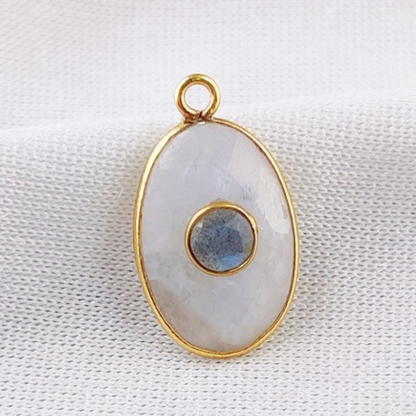 June Birthstone Moonstone & Labradorite Pendnat Oval Gemstone Pendant With Gold Vermeil Jewelry- Selling Per Piece