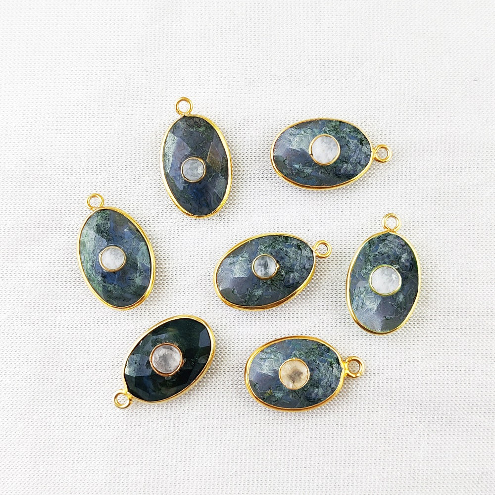 Beautiful Gold-Plated Silver Moss Agate & Labradorite Pendant Birthstone Handmade Charms- Selling Per Piece