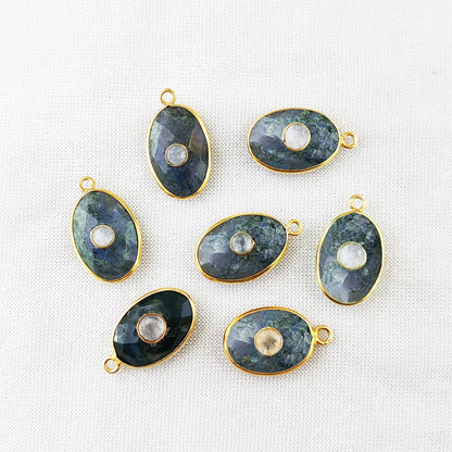 Beautiful Gold-Plated Silver Moss Agate & Labradorite Pendant Birthstone Handmade Charms- Selling Per Piece