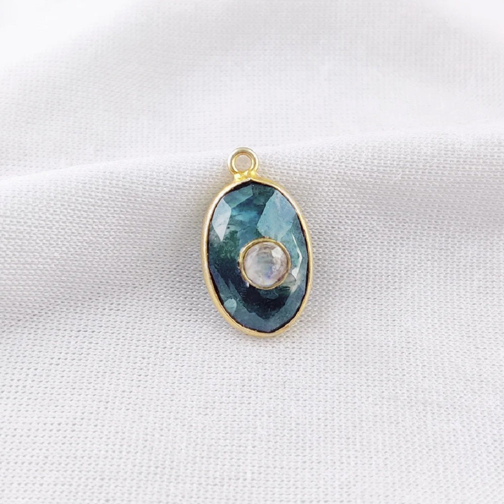 Beautiful Gold-Plated Silver Moss Agate & Labradorite Pendant Birthstone Handmade Charms- Selling Per Piece