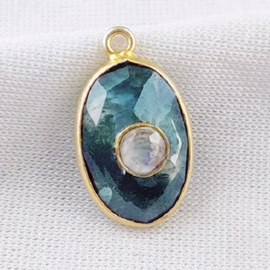 Beautiful Gold-Plated Silver Moss Agate & Labradorite Pendant Birthstone Handmade Charms- Selling Per Piece