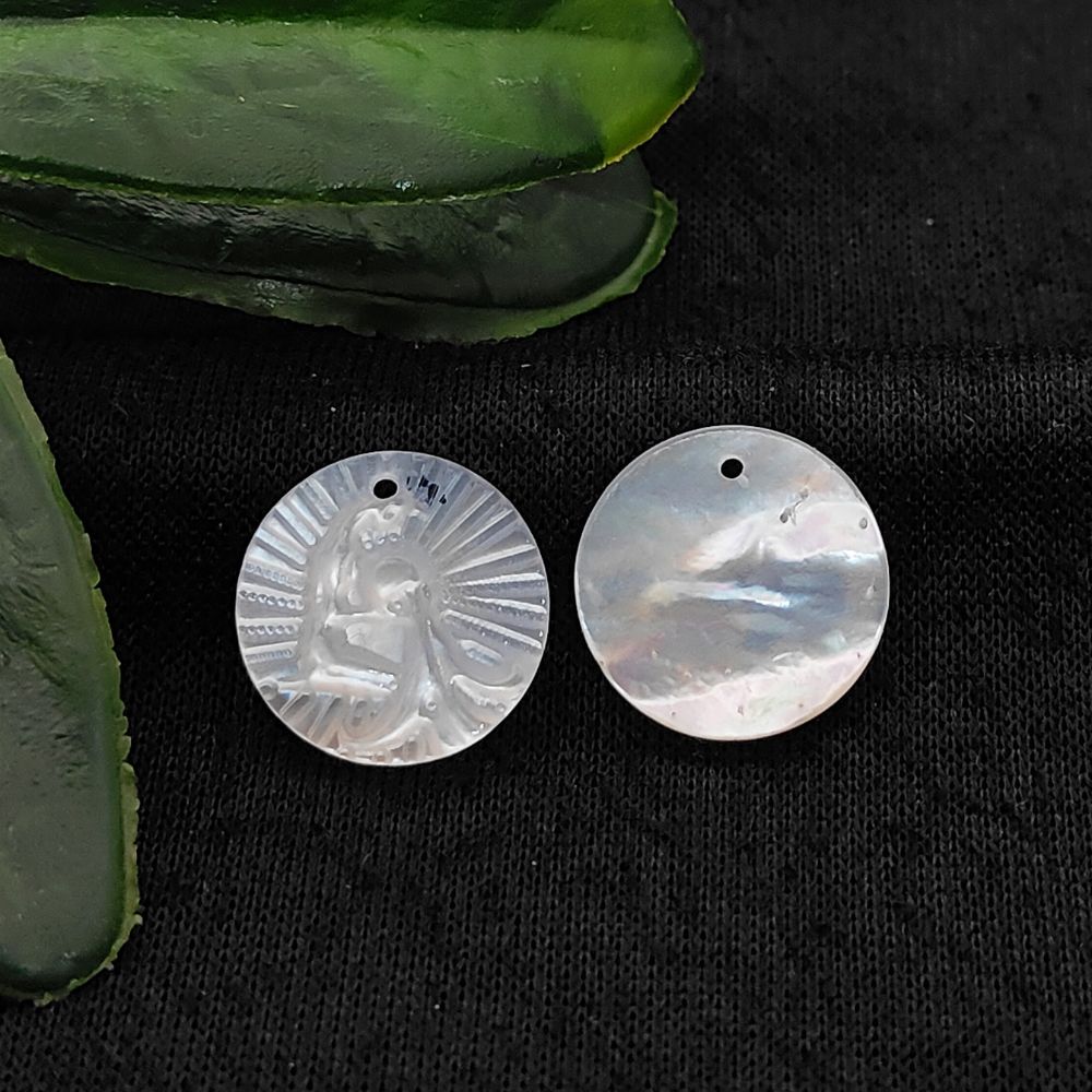 Mother of Pearl Aquarius Zodiac Charm Engraved Astrology Coin Shell Disc for DIY Necklace & Bracelet Jewelry- Selling Per Piece