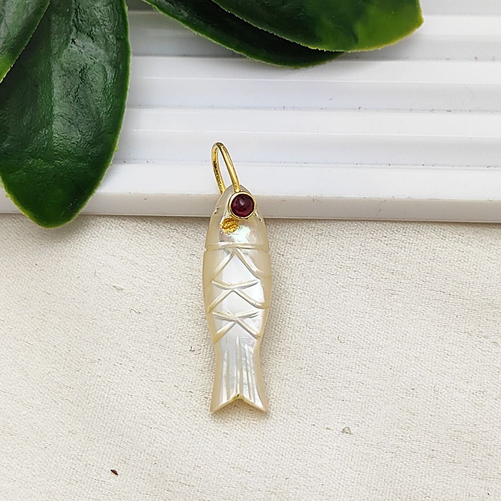 Mother of Pearl Carved Fish Pendant Designer Lucky Fish Charm for Necklace or Bracelet – Selling Per Piece