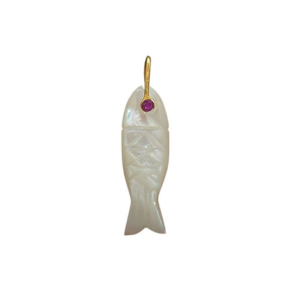 Mother of Pearl Fish Carved Pendant Inlay Gemstone in 925 Sterling Silver Lucky Animal DIY Jewelry Charm – Selling Per Piece