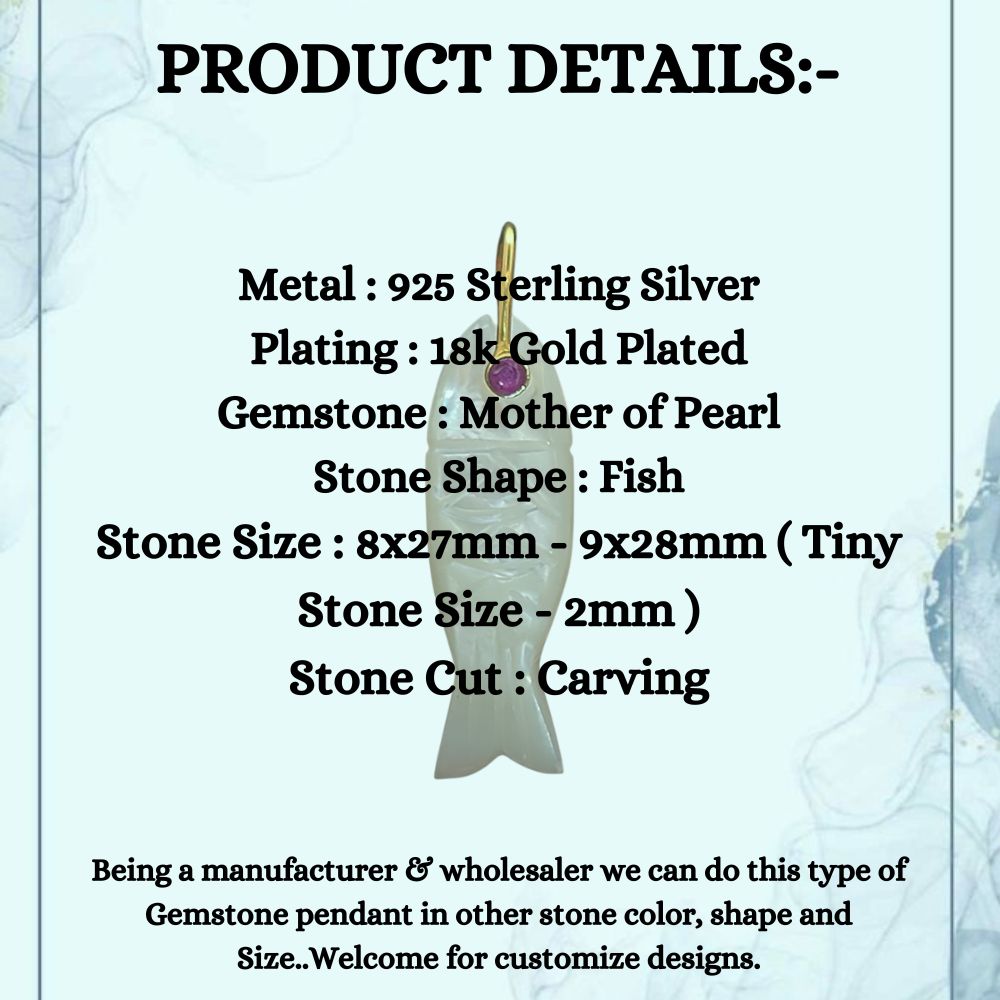 Mother of Pearl Fish Carved Pendant Inlay Gemstone in 925 Sterling Silver Lucky Animal DIY Jewelry Charm – Selling Per Piece