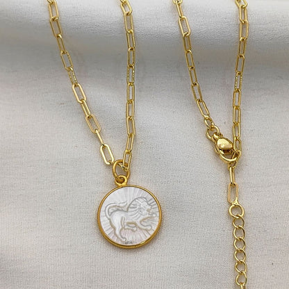 Mother of Pearl Leo Pendant for Necklace on Gold Plated Paperclip Chain Elegant Zodiac Jewelry- Selling Per Piece
