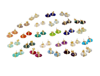 Handmade 12x5mm Gemstone Double Point Stud Earrings Gold Vermeil Wire Wrapped Unique Gift Jewelry for Her- Selling Per Pair