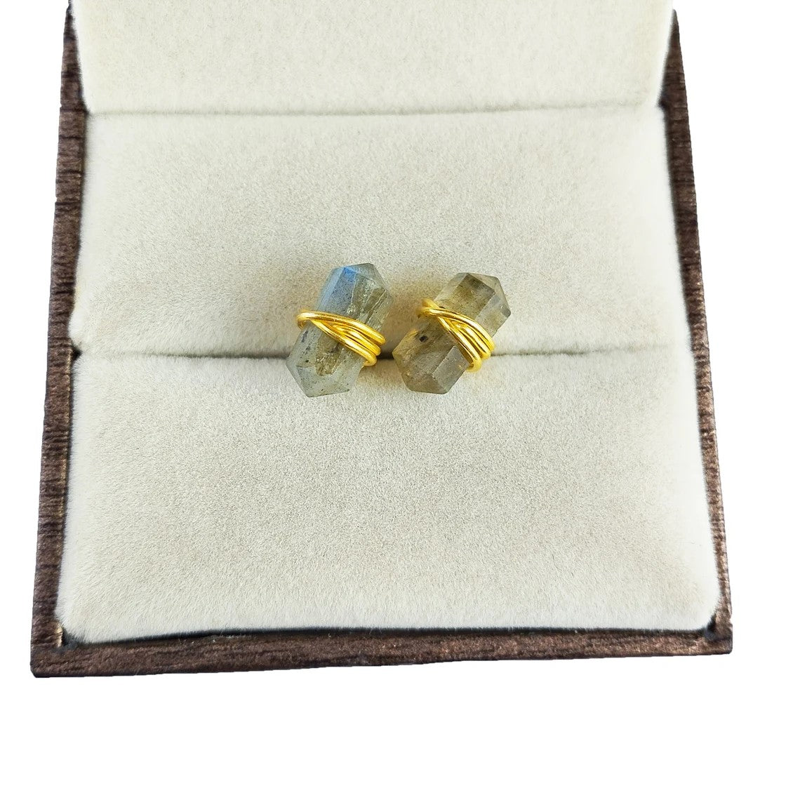 Handmade 12x5mm Gemstone Double Point Stud Earrings Gold Vermeil Wire Wrapped Unique Gift Jewelry for Her- Selling Per Pair