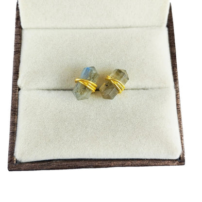 Handmade 12x5mm Gemstone Double Point Stud Earrings Gold Vermeil Wire Wrapped Unique Gift Jewelry for Her- Selling Per Pair