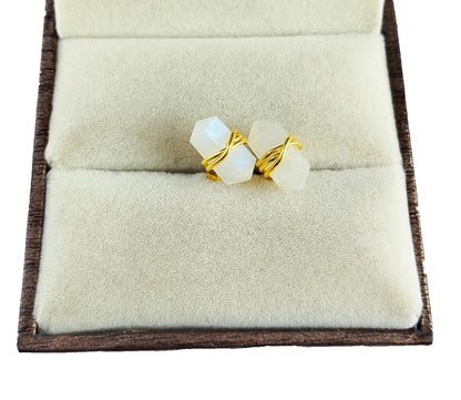 Handmade 12x5mm Gemstone Double Point Stud Earrings Gold Vermeil Wire Wrapped Unique Gift Jewelry for Her- Selling Per Pair