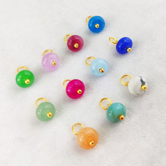 Multi-Gemstone Beaded Charm – 8mm Gold Vermeil Birthstone Pendant for DIY Jewelry
