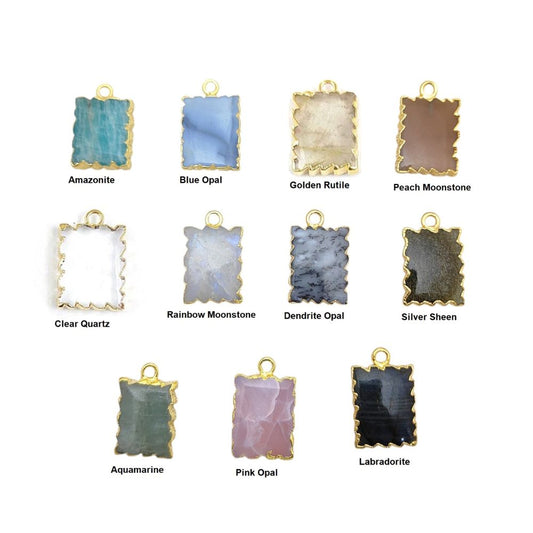 Elegant Multi-Gemstone Zig Zag Pendant, 16x12mm Rectangle, Gold Electroplated Jewelry