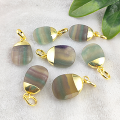 Solid Gold Electroplated Handmade Birthstone Jewelry Multi-Fluorite Gemstone Tumble Pendant- Selling Per Piece