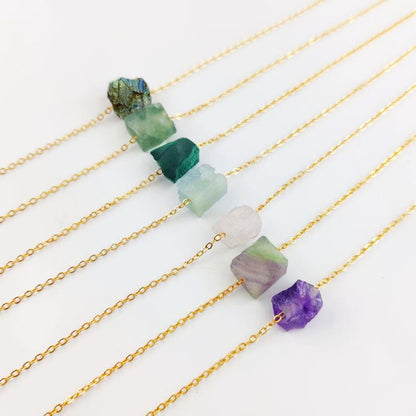 Blue Raw Turquoise Gemstone Necklace with Gold Plated Adjustable Chain