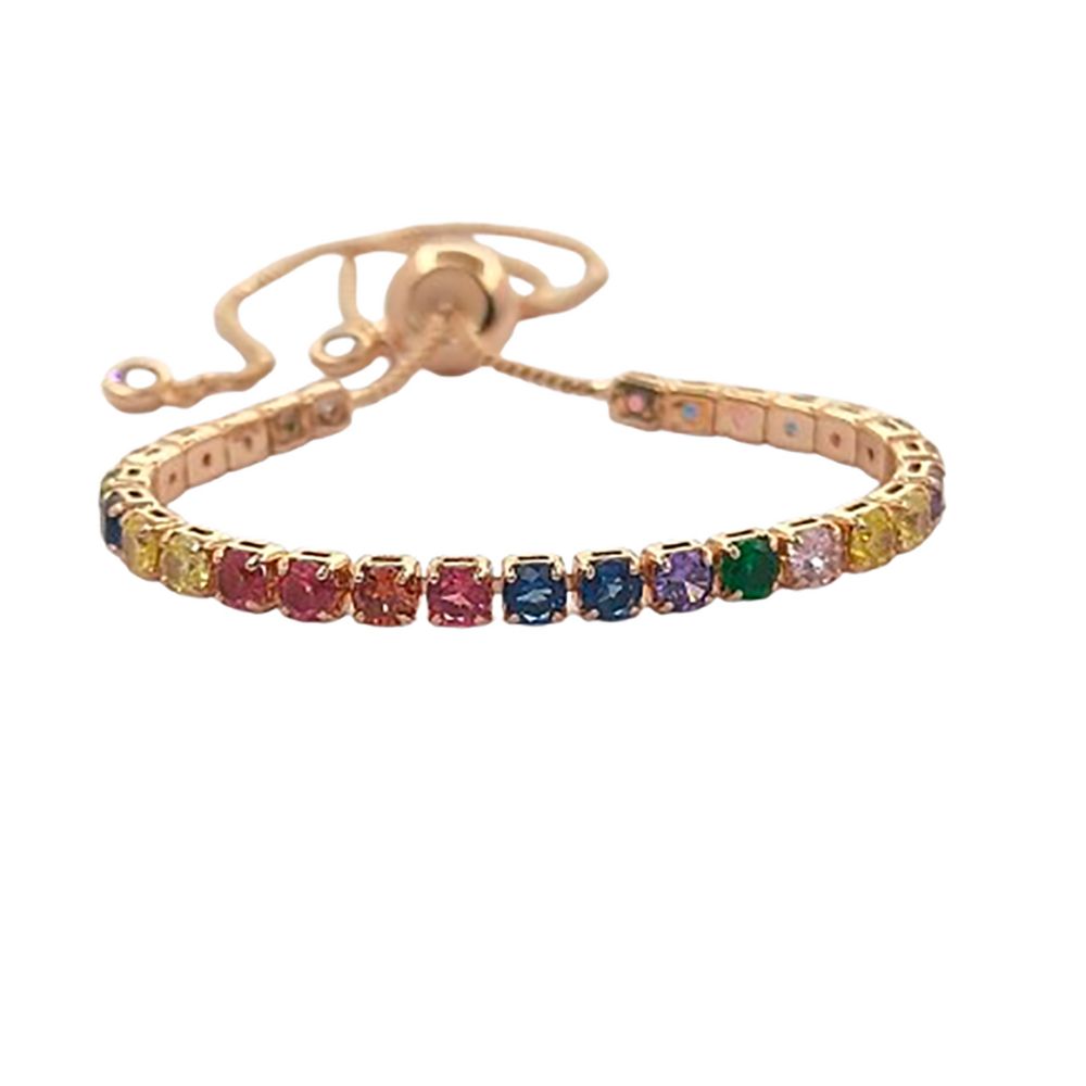Multicolor CZ Tennis Bracelet Adjustable Women Bracelet with Round Cut Cubic Zirconia and Sliding Stopper Bead – Selling by Bracelet