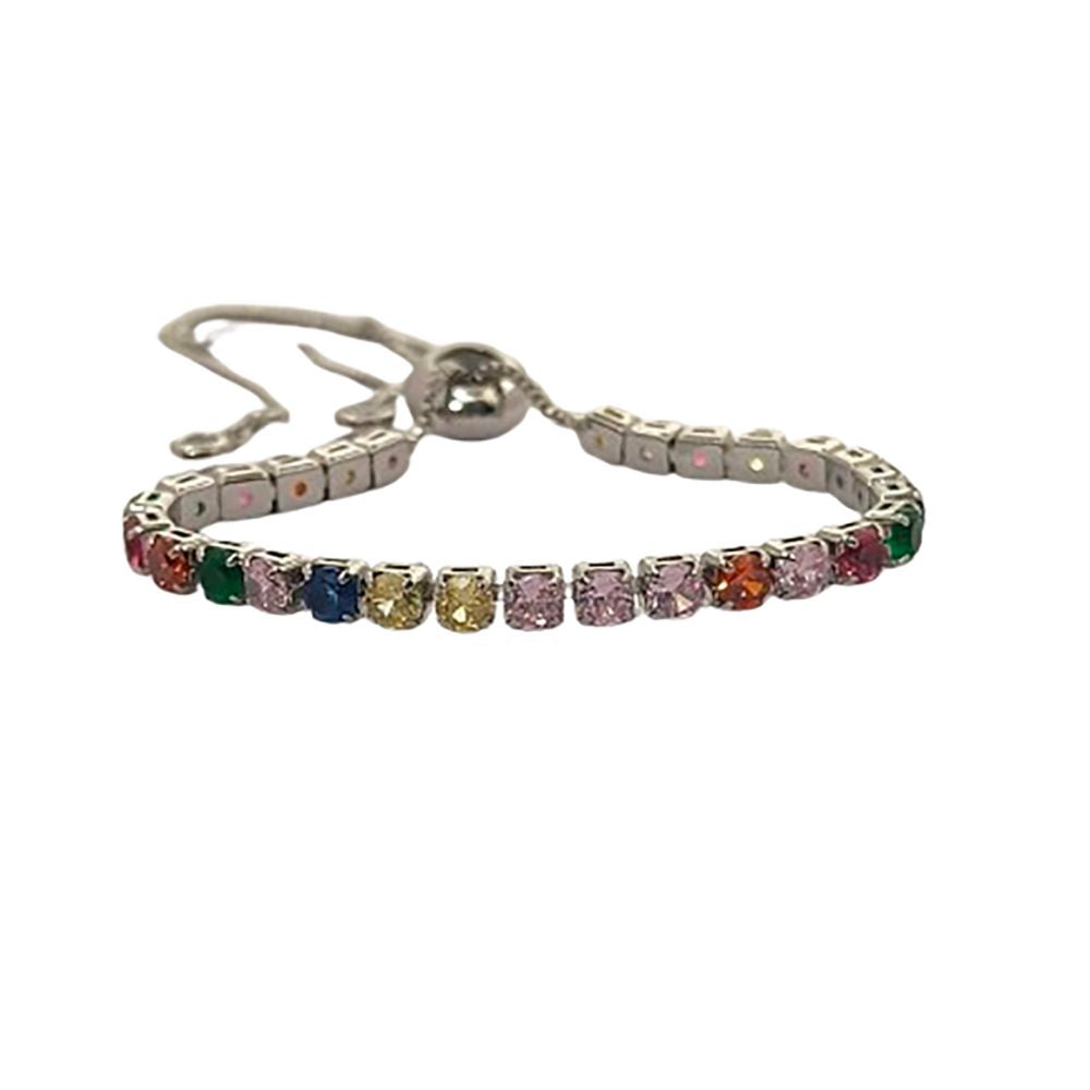 Multicolor CZ Tennis Bracelet Adjustable Women Bracelet with Round Cut Cubic Zirconia and Sliding Stopper Bead – Selling by Bracelet