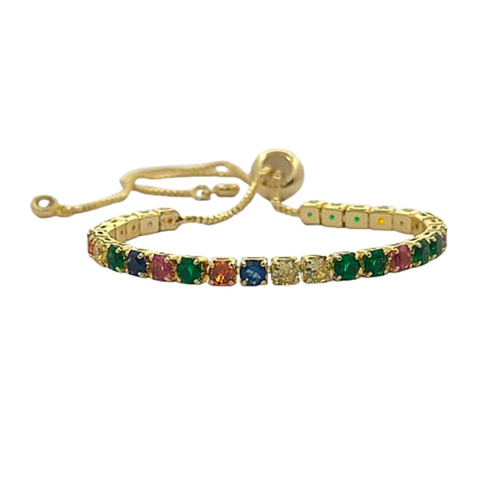 Multicolor CZ Tennis Bracelet Adjustable Women Bracelet with Round Cut Cubic Zirconia and Sliding Stopper Bead – Selling by Bracelet