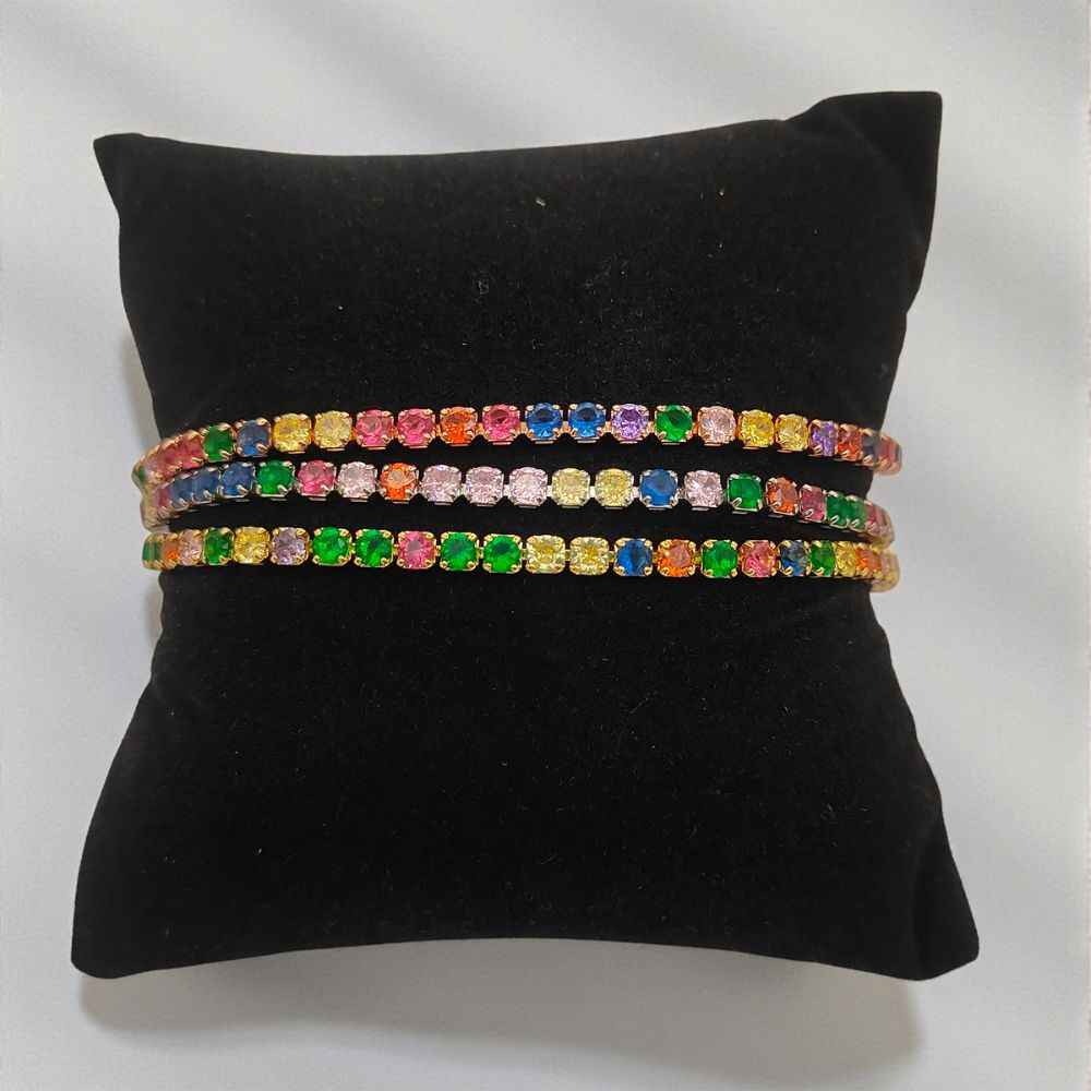 Multicolor CZ Tennis Bracelet Adjustable Women Bracelet with Round Cut Cubic Zirconia and Sliding Stopper Bead – Selling by Bracelet