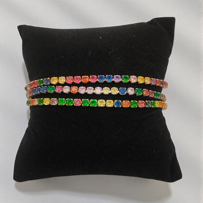 Multicolor CZ Tennis Bracelet Adjustable Women Bracelet with Round Cut Cubic Zirconia and Sliding Stopper Bead – Selling by Bracelet
