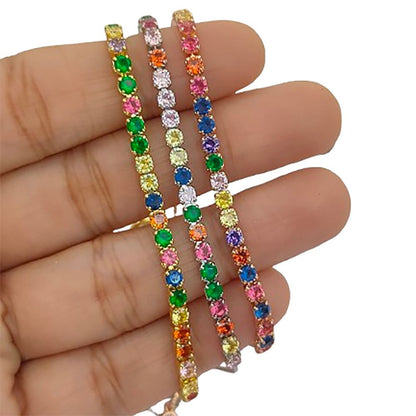 Multicolor CZ Tennis Bracelet Adjustable Women Bracelet with Round Cut Cubic Zirconia and Sliding Stopper Bead – Selling by Bracelet