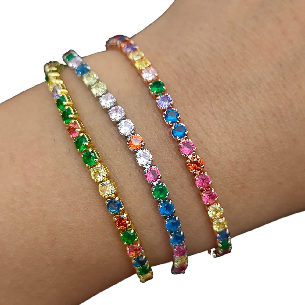 Multicolor CZ Tennis Bracelet Adjustable Women Bracelet with Round Cut Cubic Zirconia and Sliding Stopper Bead – Selling by Bracelet