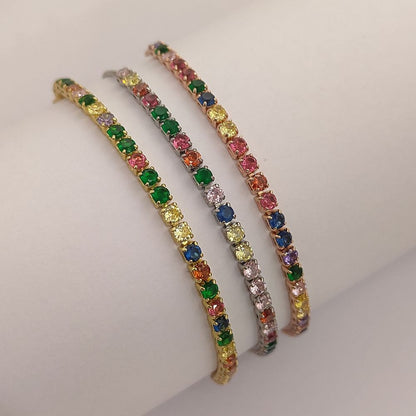 Multicolor CZ Tennis Bracelet Adjustable Women Bracelet with Round Cut Cubic Zirconia and Sliding Stopper Bead – Selling by Bracelet