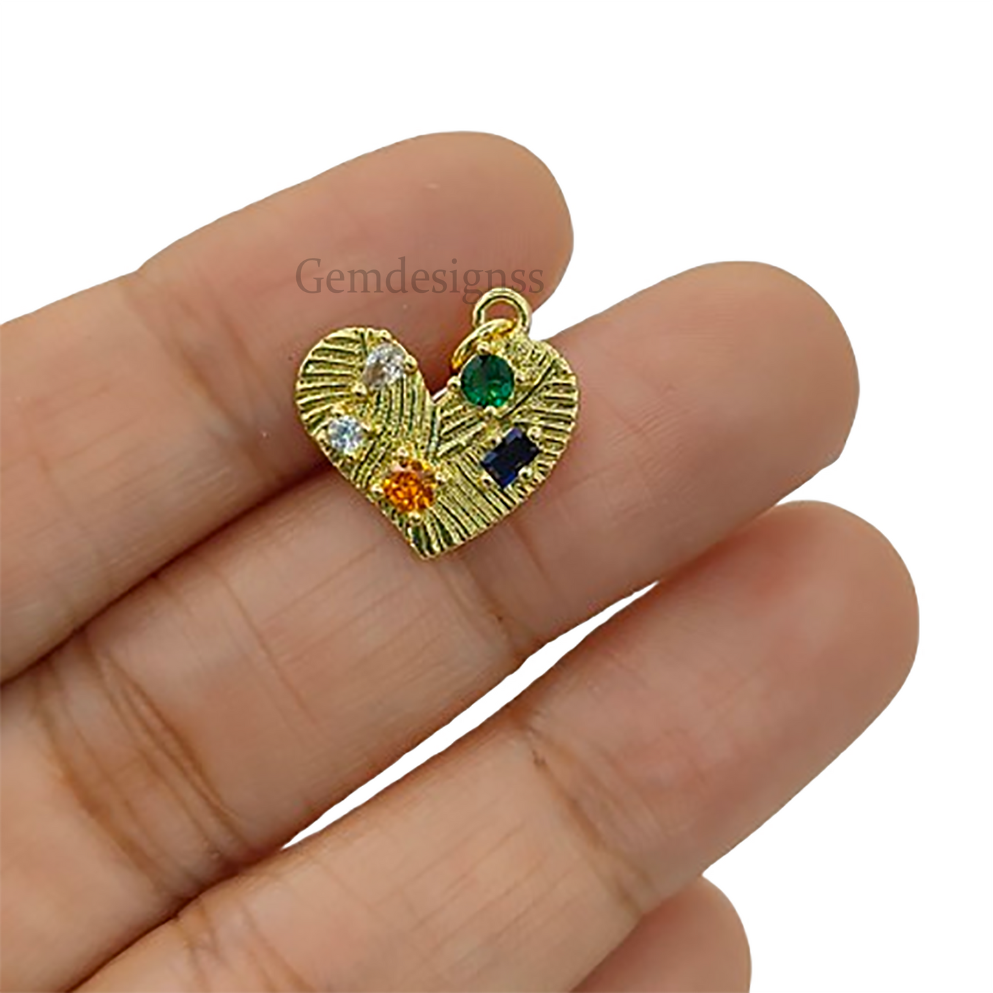 Multicolor Cubic Zirconia Heart Pendant 18K Gold Plated Dainty Micropave Love Charm for DIY Jewelry Making- Selling Per Piece