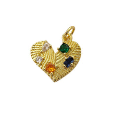 Multicolor Cubic Zirconia Heart Pendant 18K Gold Plated Dainty Micropave Love Charm for DIY Jewelry Making- Selling Per Piece